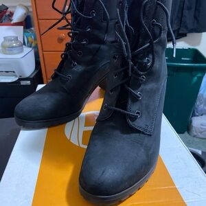 Timberland Black Heeled Lace-Up Boots